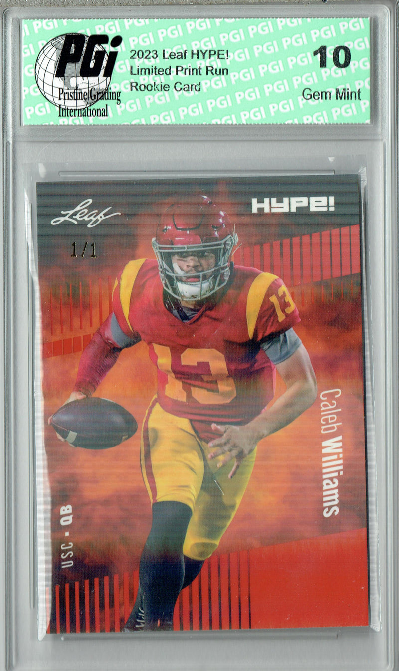 Caleb Williams Rookie Card USC / Chicago PGI 10 Gem Mint Football Trading Card 2023 Leaf HYPE! #107 Orange Shimmer 1/1