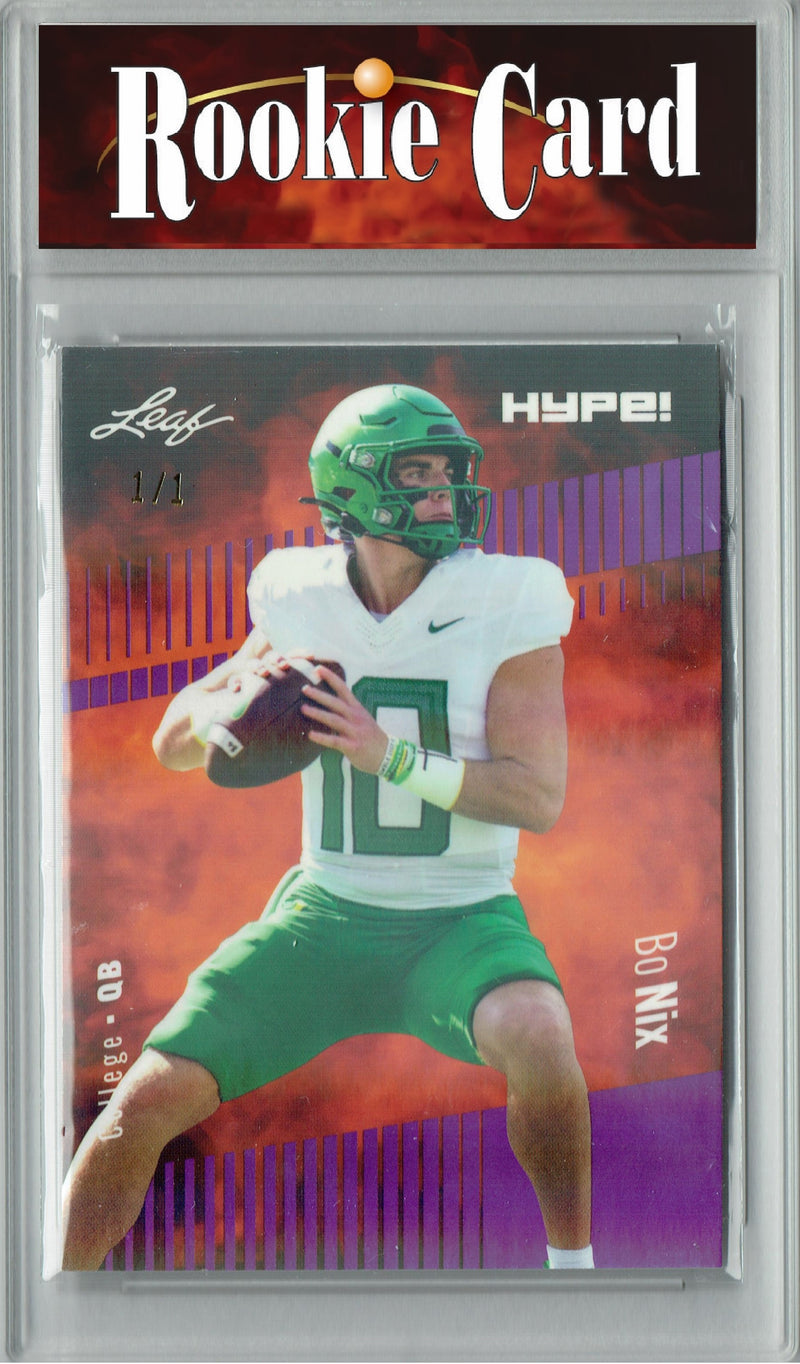 Bo Nix Rookie Card Denver Football Trading Card 2023 Leaf HYPE! #103 Purple Shimmer 1/1  Certified Mint+
