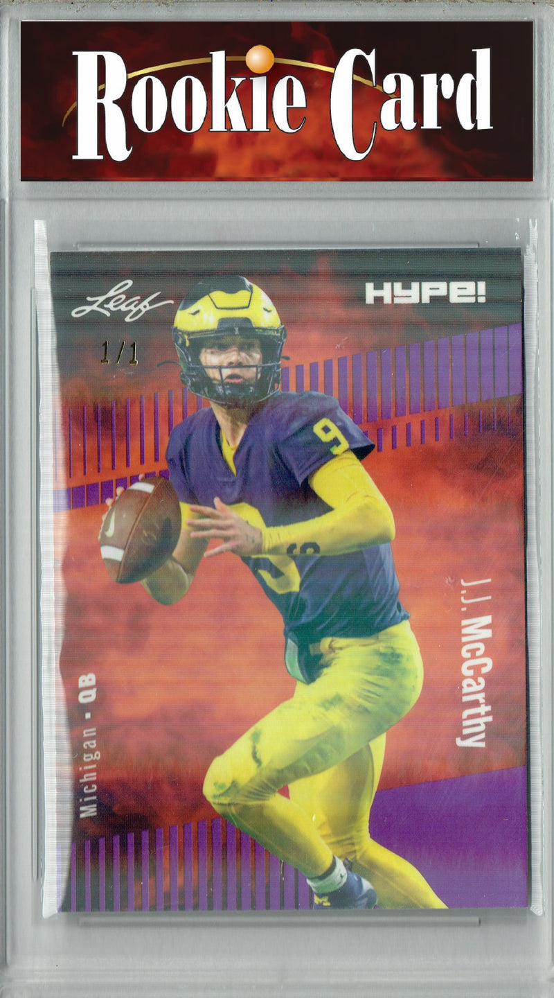 J.J. McCarthy Rookie Card Minnesota Football Trading Card 2023 Leaf HYPE! #122A Purple Shimmer 1/1  Certified Mint+