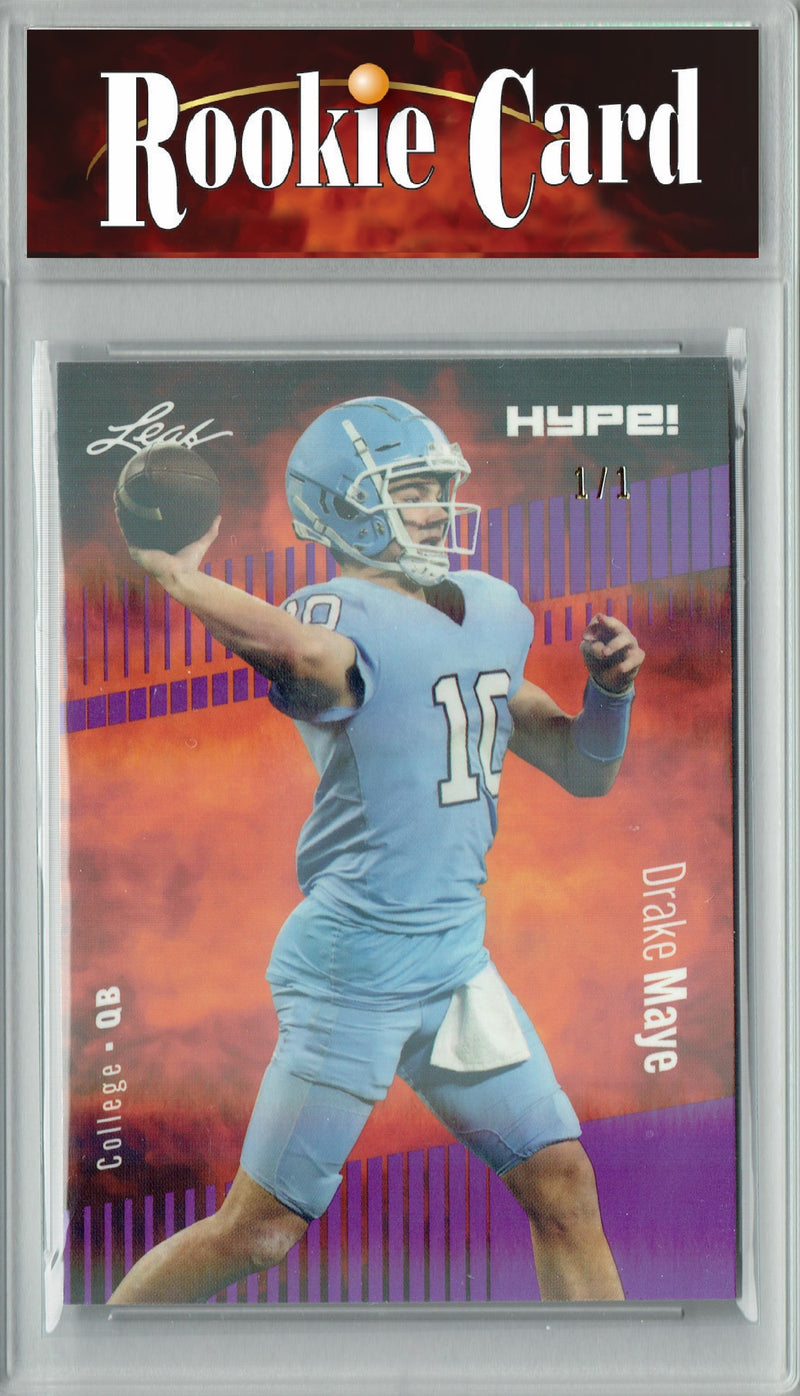 Drake Maye Rookie Card New England Football Trading Card 2023 Leaf HYPE! #114 Purple Shimmer 1/1  Certified Mint+