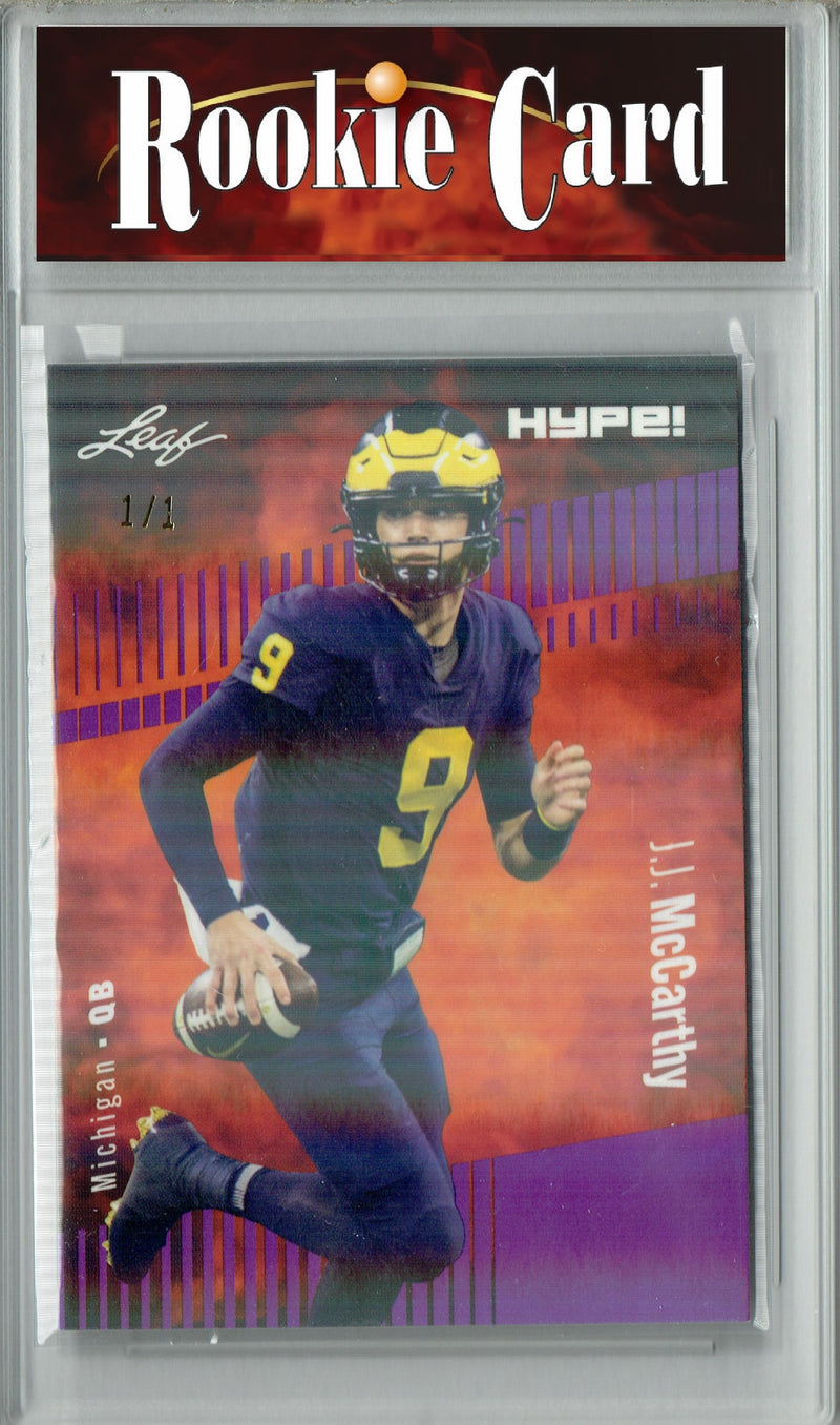 J.J. McCarthy Rookie Card Minnesota Football Trading Card 2023 Leaf HYPE! #122 Purple Shimmer 1/1  Certified Mint+