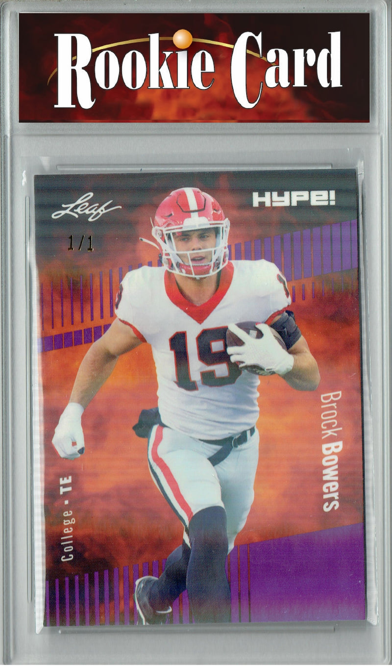 Brock Bowers Rookie Card Las Vegas Football Trading Card 2023 Leaf HYPE! #104A Purple Shimmer 1/1  Certified Mint+