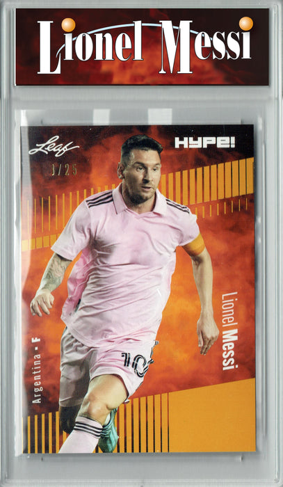 Certified Mint+ Lionel Messi 2023 Leaf HYPE! #130a Gold SP, Just 25 Made Rare Trading Card