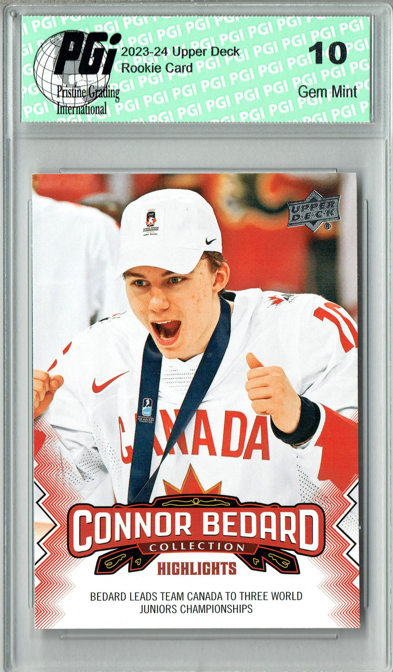 2023 Upper Deck Connor Bedard Collection #5- World Champs Rookie Card PGI 10