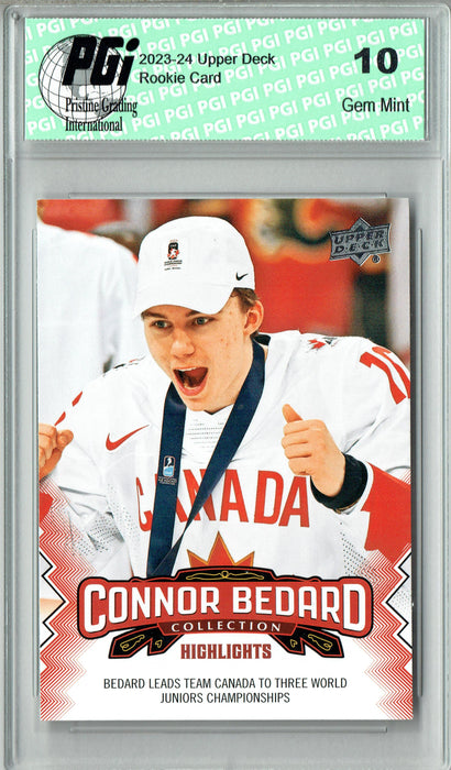 2023 Upper Deck Connor Bedard Collection #5- World Champs Rookie Card PGI 10