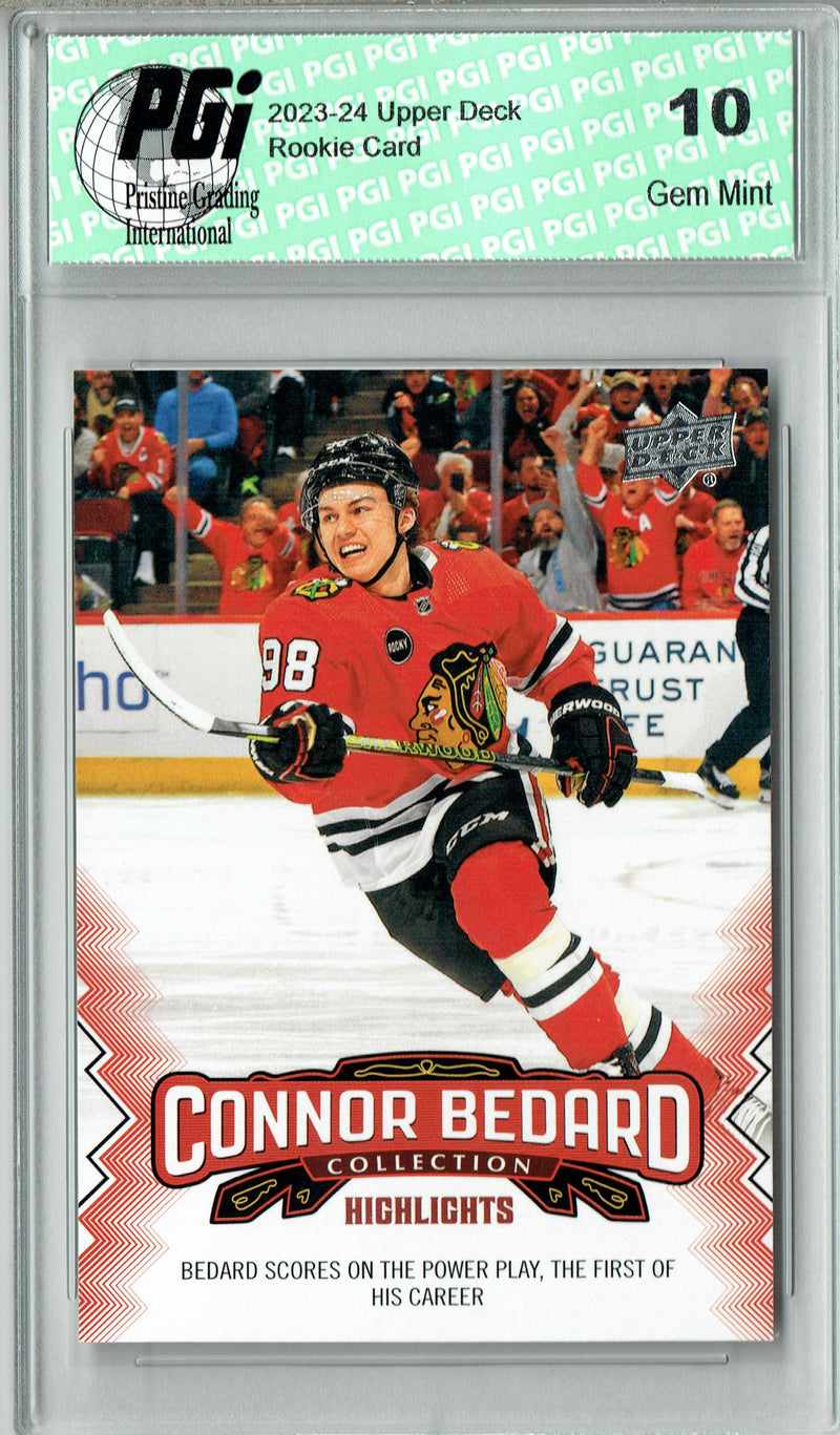 2023 Upper Deck Connor Bedard Collection #15 Scores PowerPlay Rookie Card PGI 10