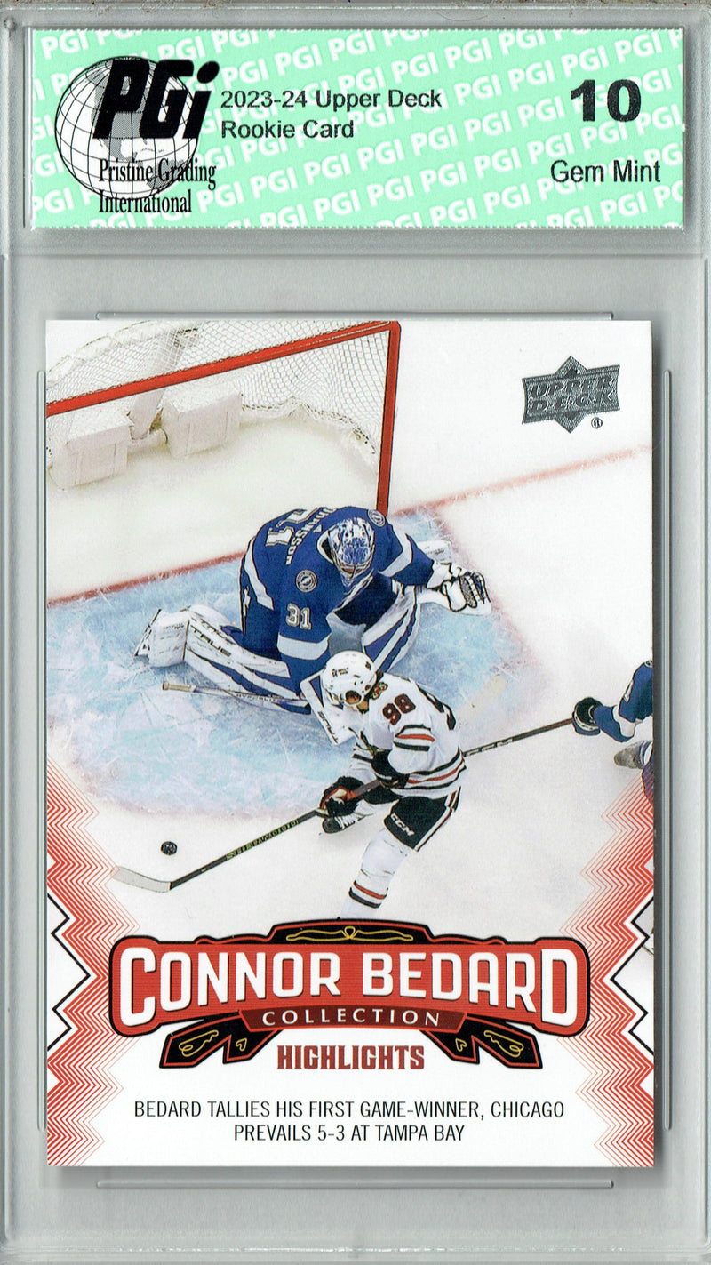 2023 Upper Deck Connor Bedard Collection #23 1st Game Winner Rookie Card PGI 10