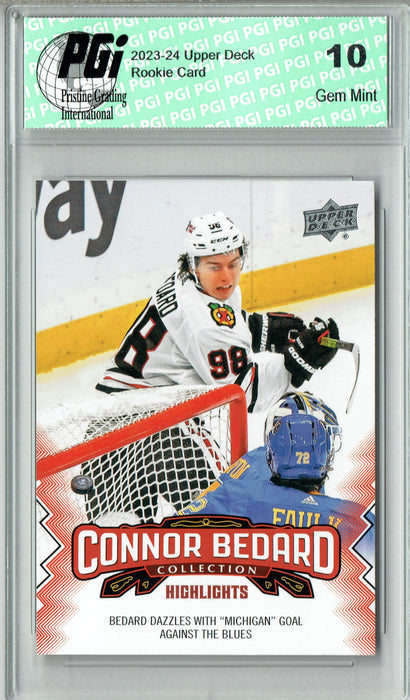 2023 Upper Deck Connor Bedard Collection #25 Michigan Goal Rookie Card PGI 10