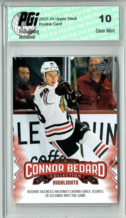2023 Upper Deck Connor Bedard Collection #22 Makes NHL Debut Rookie Card PGI 10