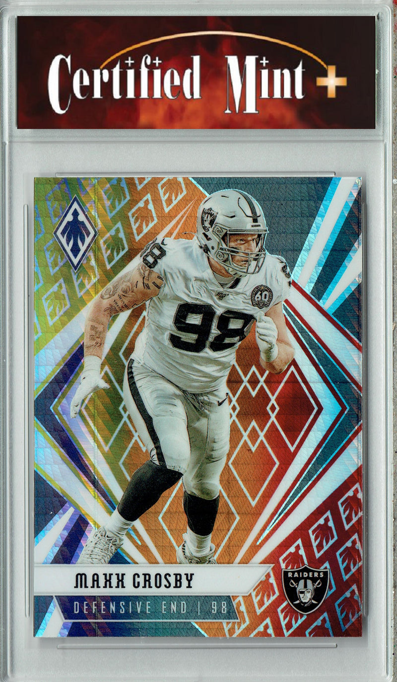 Certified Mint+ Mad Maxx Crosby 2020 Panini #77 Phoenix Fire Burst Rare Trading Card Las Vegas Raiders