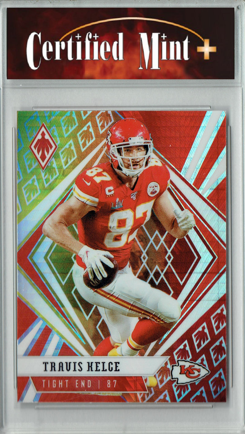 Certified Mint+ Travis Kelce 2020 Panini #47 Phoenix Fire Burst Rare Trading Card Kansas City Chiefs