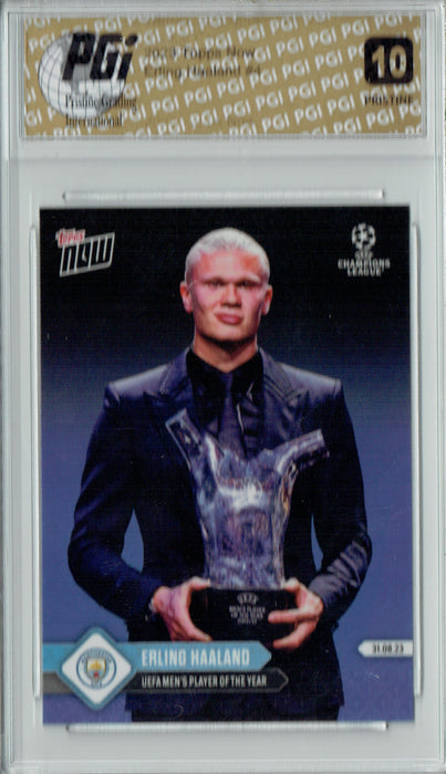 Erling Haaland 2023 Topps Now #4 PRISTINE Rare Trading Card PGI 10