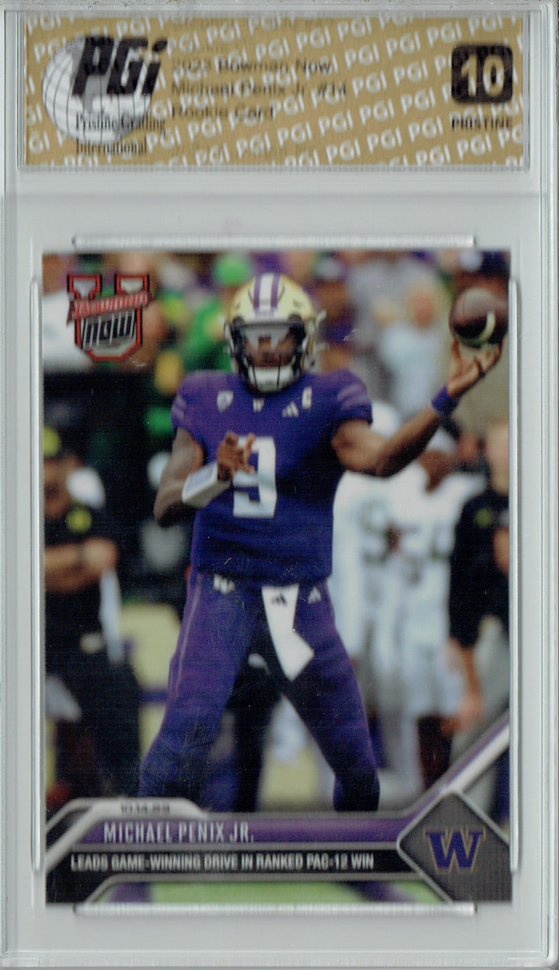 Michael Penix Jr. 2023 Bowman University Now #14 PRISTINE Rookie Card PGI 10