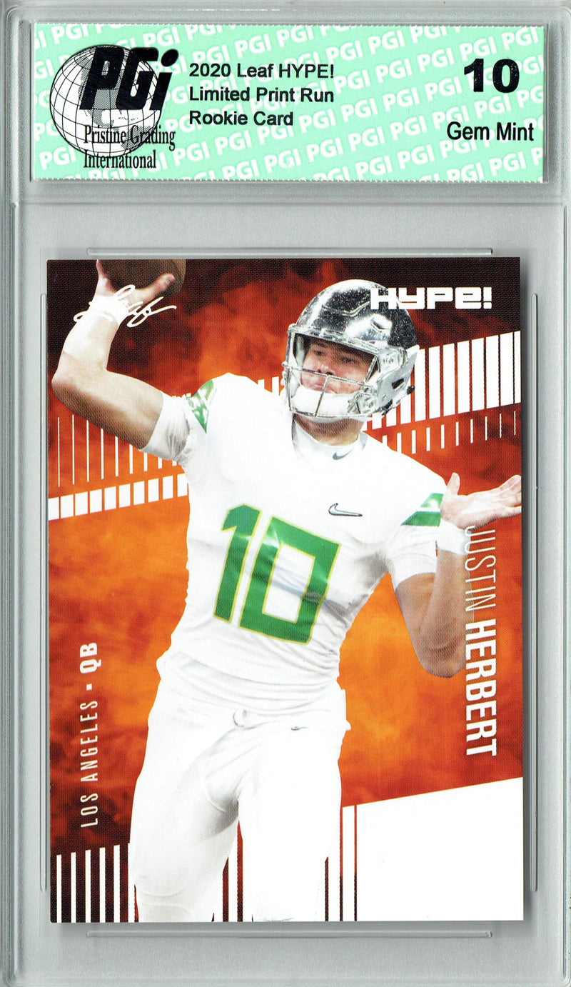 Justin Herbert Rookie Card Los Angeles PGI 10 Gem Mint Football Trading Card 2020 Leaf HYPE! #27A Only 5000 Made