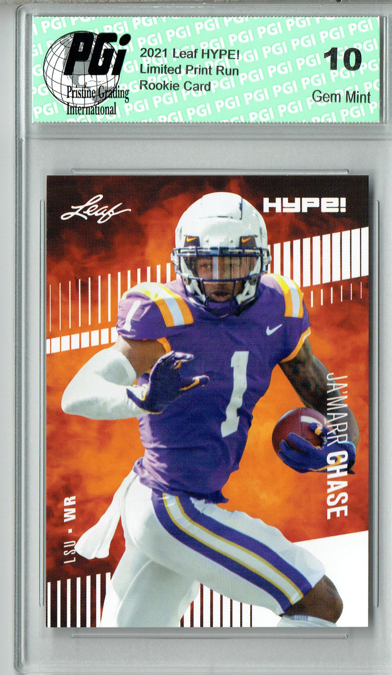 Ja'Marr Chase Rookie Card LSU / Cincinnati PGI 10 Gem Mint Football Trading Card 2021 Leaf HYPE! #52 Only 5000 Made