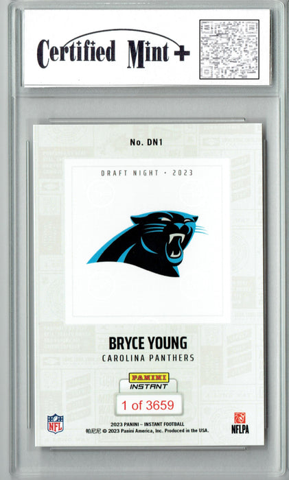 @@@ Certified Mint+ Bryce Young 2023 Panini Instant #DN1 Draft Night 1 of 3659 Carolina Panthers Rookie Card