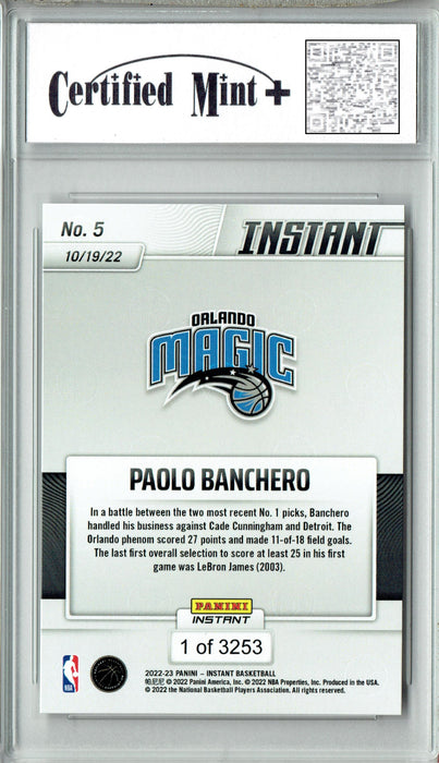 Certified Mint+ Paolo Banchero 2022 Panini Instant #5 His NBA Debut! 1 of 946 Rookie Card