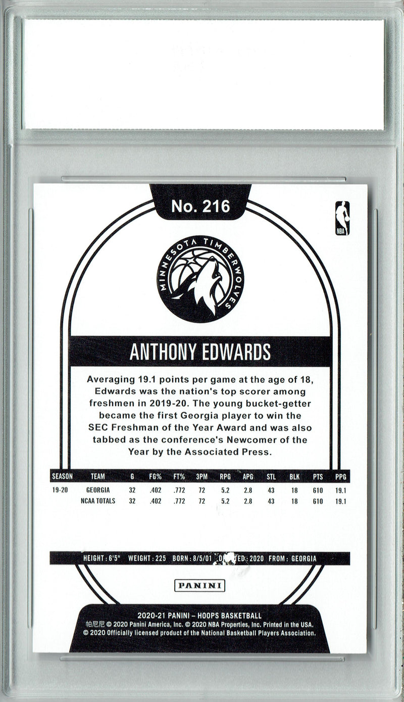 Anthony Edwards 2020 NBA Hoops #216 Gem Mint Rookie Card PGI 10