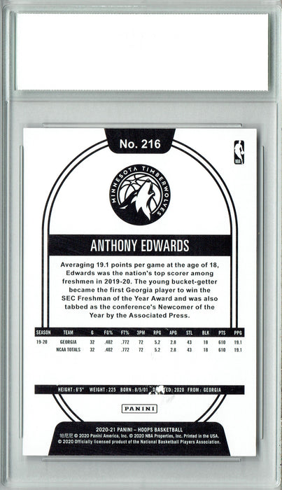 Anthony Edwards 2020 NBA Hoops #216 Gem Mint Rookie Card PGI 10