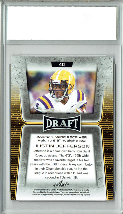 Justin Jefferson 2020 Leaf Draft Football #40 Gem Mint Rookie Card PGI 10