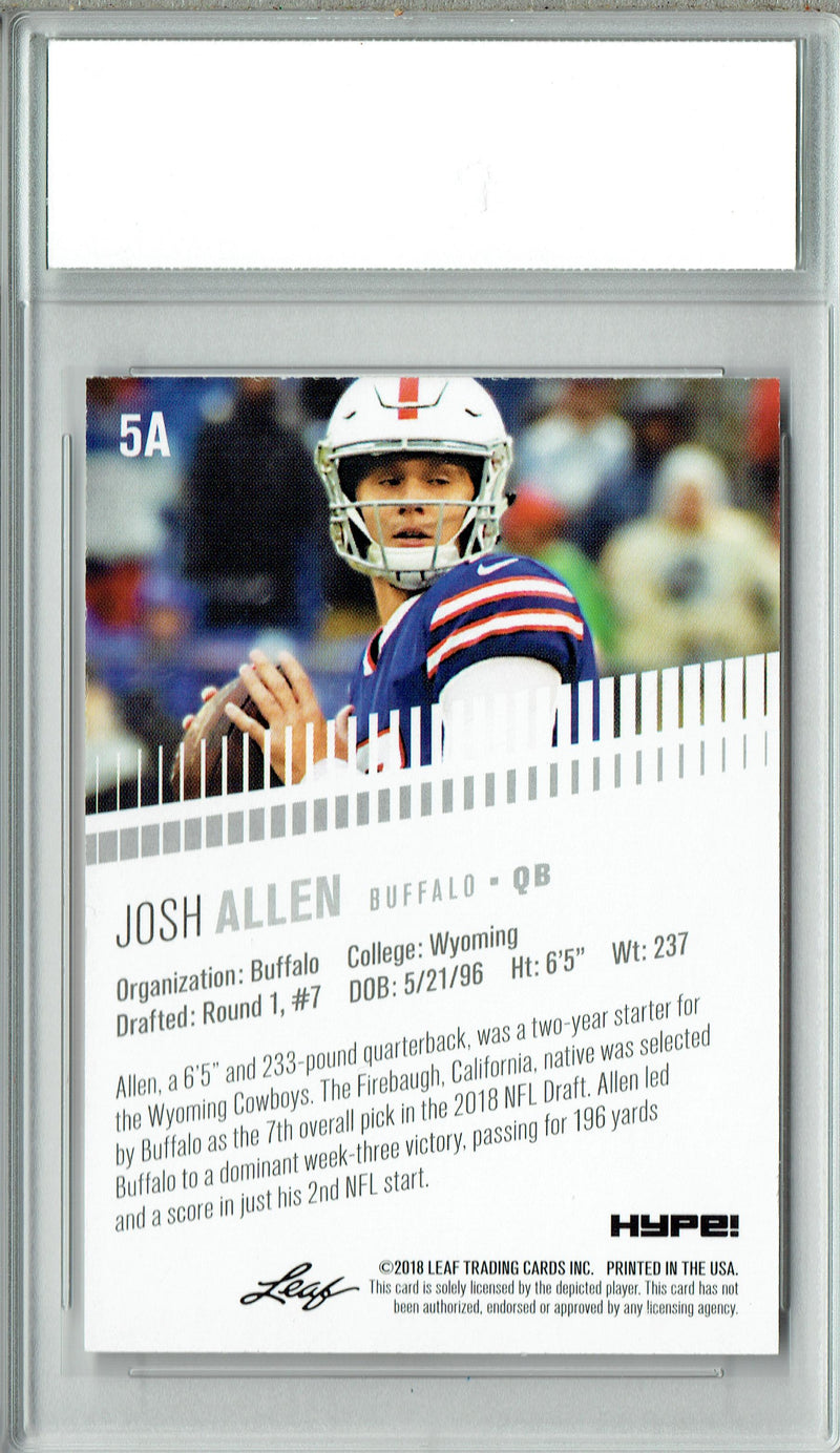 Josh Allen Rookie Card Buffalo PGI 10 Gem Mint Football Trading Card 2018 Leaf HYPE! #5A Just 5000 Ever Made