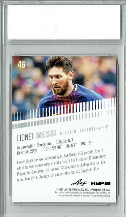 Lionel Messi 2020 Leaf HYPE! #46 Only 5000 Made Barcelona Card PGI 10