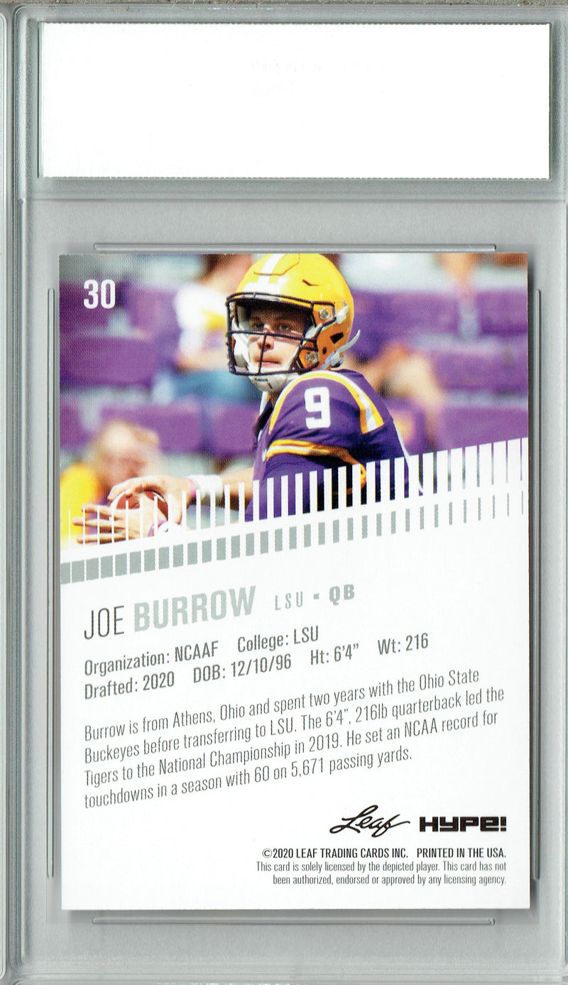 Joe Burrow Rookie Card Cincinnati PGI 10 Gem Mint Football Trading Card 2020 Leaf HYPE! #30 Only 5000 Made