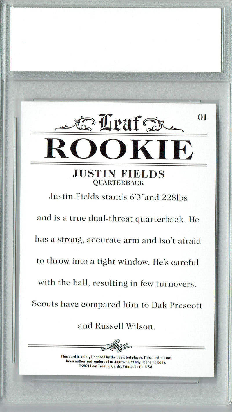 Justin Fields Rookie Card Ohio State / Chicago PGI 10 Gem Mint Football Trading Card 2021 Leaf Exclusive #1 Only 5000 Made
