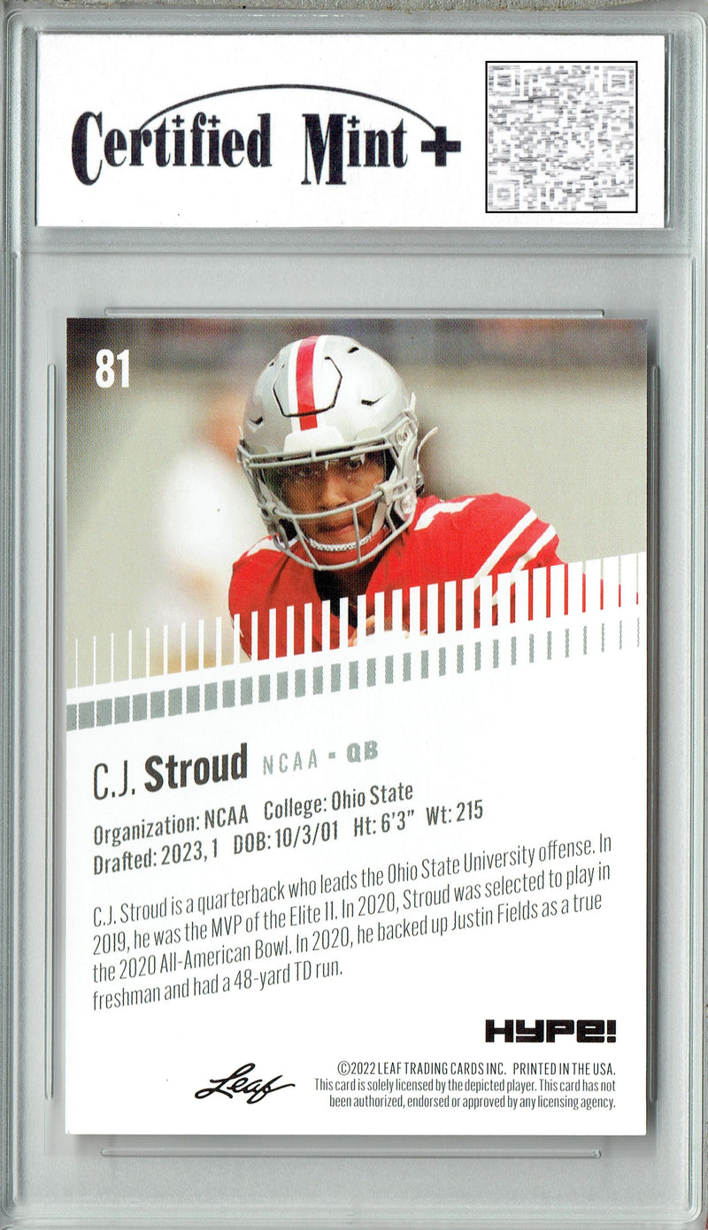C.J. Stroud Rookie Card Houston Football Trading Card 2022 Leaf #81 Just 5000 Ever Made! Houston  Certified Mint+