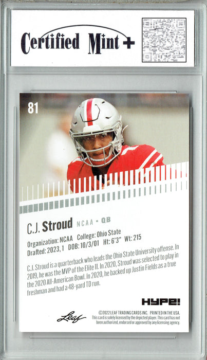 Certified Mint+ C.J. Stroud 2022 Leaf HYPE! #81 Just 5000 Ever Made! Houston Texans Rookie Card