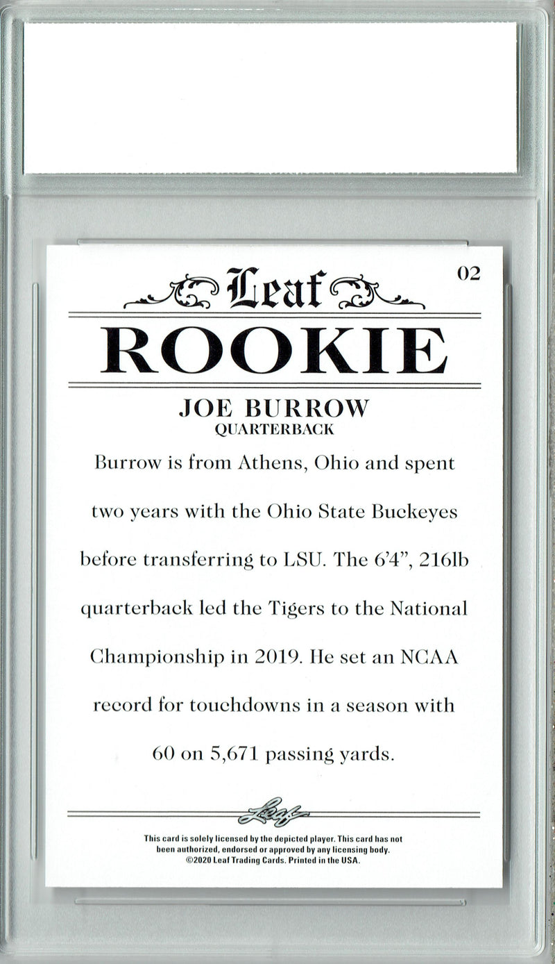 Joe Burrow Rookie Card Cincinnati PGI 10 Gem Mint Football Trading Card 2020 Leaf Exclusive #2 Only 5000 Made