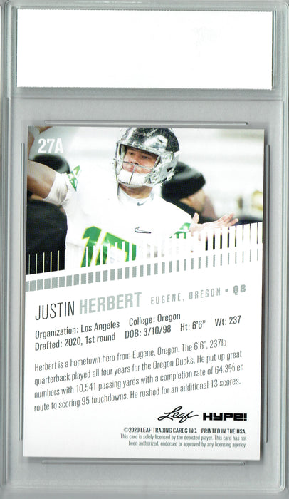 Justin Herbert 2020 Leaf HYPE! #27A Only 5000 Made Rookie Card PGI 10