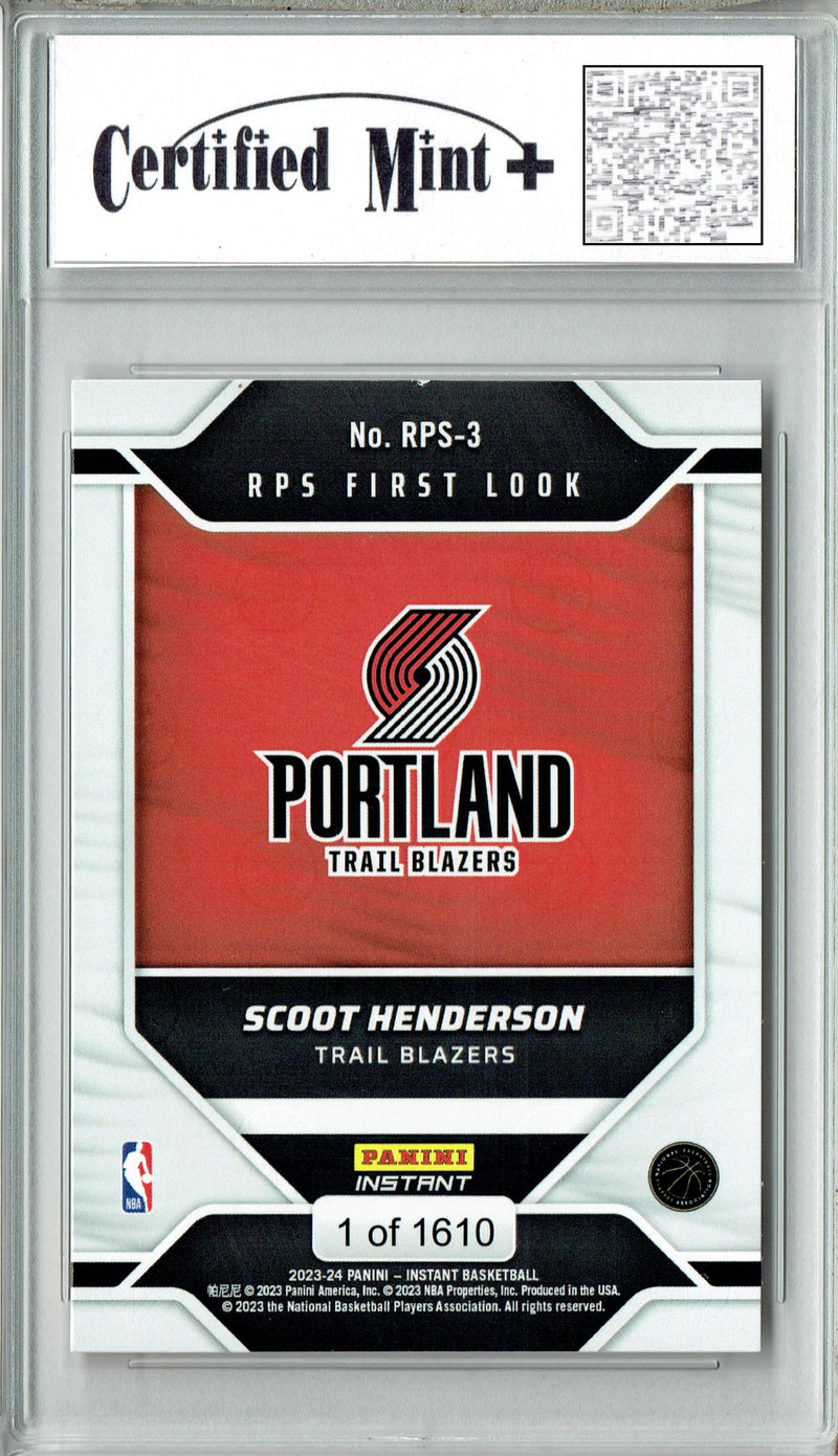@@ Certified Mint+ Scoot Henderson 2023 Panini Instant #RPS-3 First Look Portland Trail Blazers Jersey Licensed Rookie Card