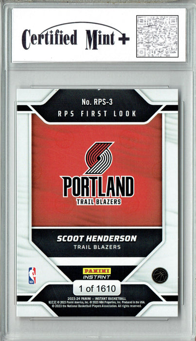 @@@ Certified Mint+ Scoot Henderson 2023 Panini Instant #RPS-3 First Look Portland Trail Blazers Jersey Licensed Rookie Card