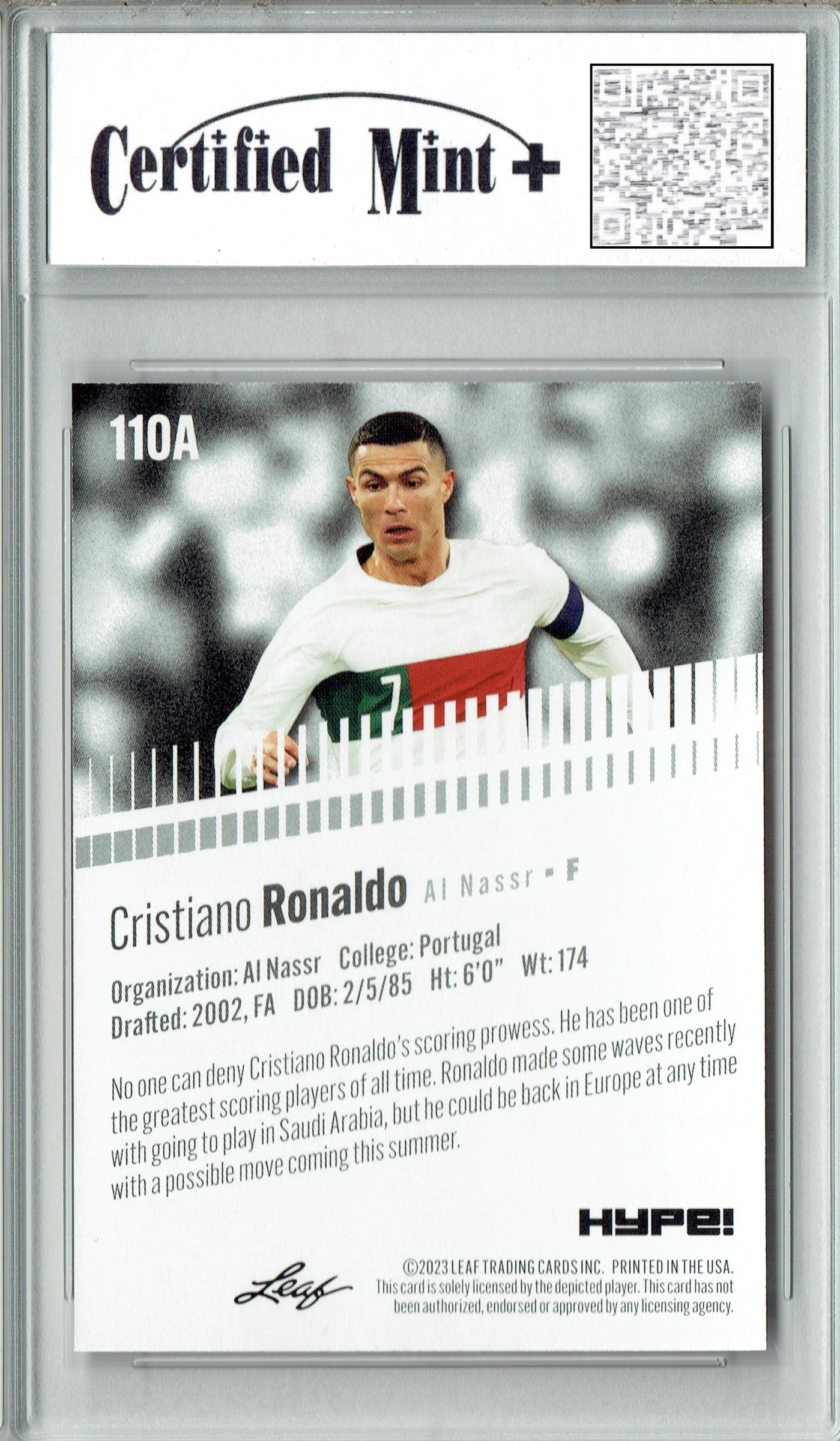 Certified Mint+ Cristiano Ronaldo 2023 Leaf HYPE #110a Only 5000 Made ...