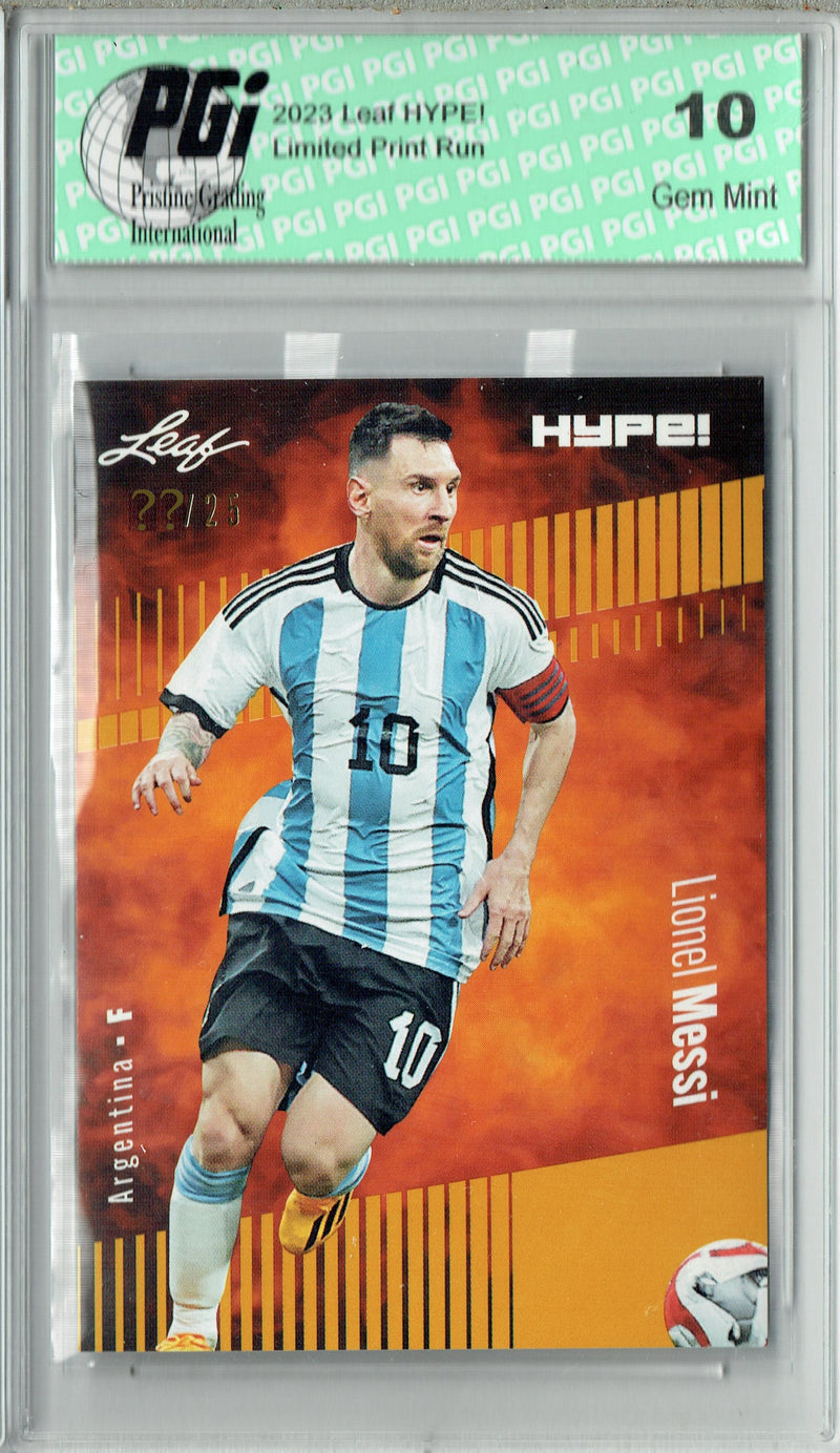 Lionel Messi 2023 Leaf HYPE! #130 Gold SP, Just 25 Made Rare Trading Card PGI 10