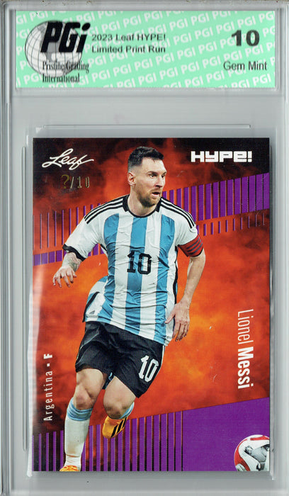 Lionel Messi 2023 Leaf HYPE! #130 Purple SP, Just 10 Made Rare Trading Card PGI 10