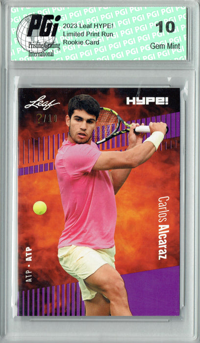 Carlos Alcaraz 2023 Leaf HYPE! #108A Purple SP, Just 10 Made Rare Trading Card PGI 10