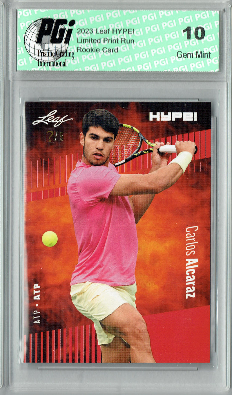 Carlos Alcaraz 2023 Leaf HYPE! #108A Red SP, Just 5 Made Rare Trading Card PGI 10