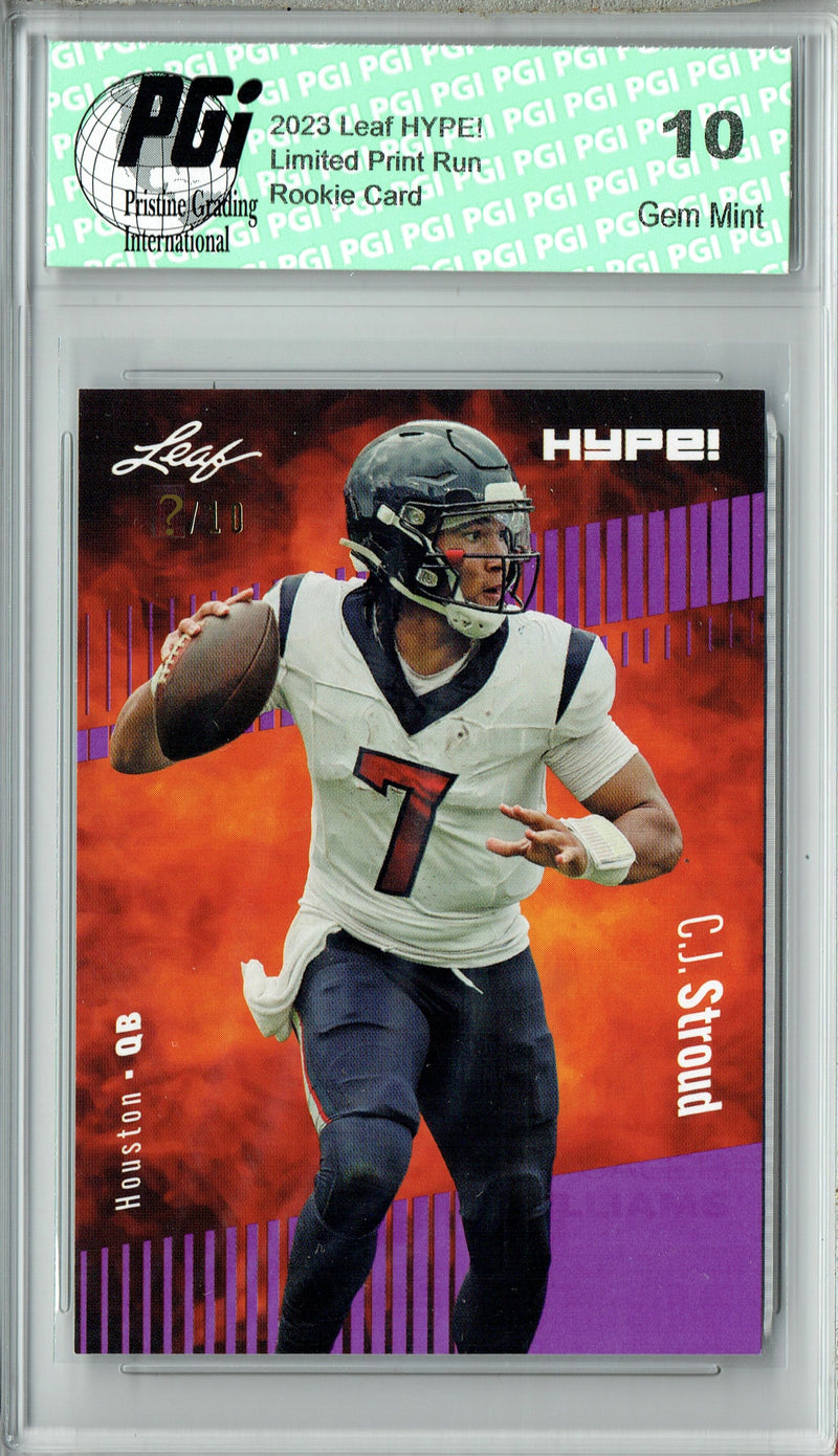 C.J. Stroud Rookie Card Ohio State / Houston PGI 10 Gem Mint Football Trading Card 2023 Leaf HYPE! #106A Purple SP Just 10 Made