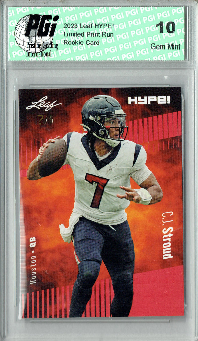 C.J. Stroud Rookie Card Ohio State / Houston PGI 10 Gem Mint Football Trading Card 2023 Leaf HYPE! #106A Red SP Just 5 Made