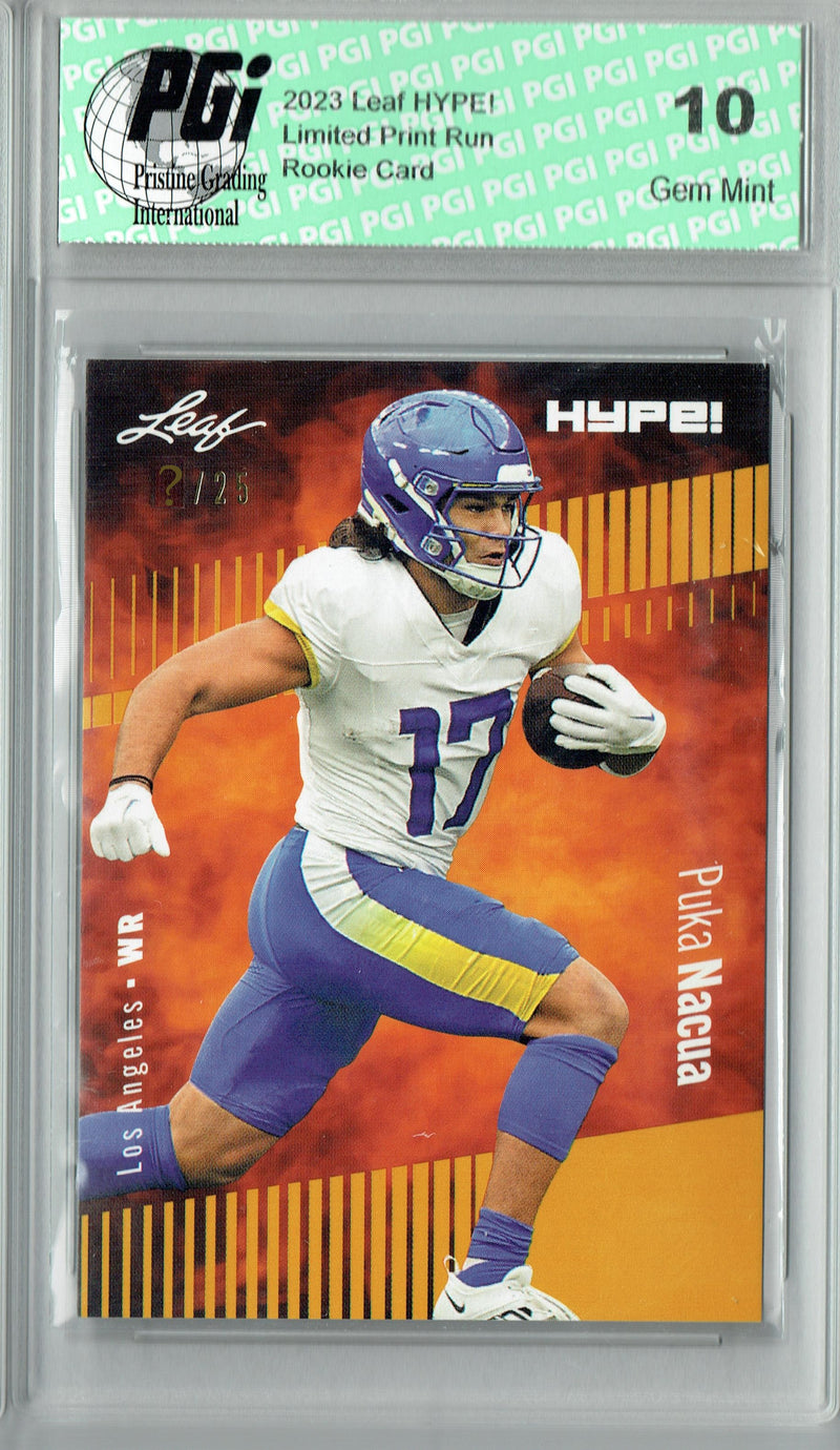 Puka Nacua Rookie Card Los Angeles PGI 10 Gem Mint Football Trading Card 2023 Leaf HYPE! #132A Gold SP Just 25 Made