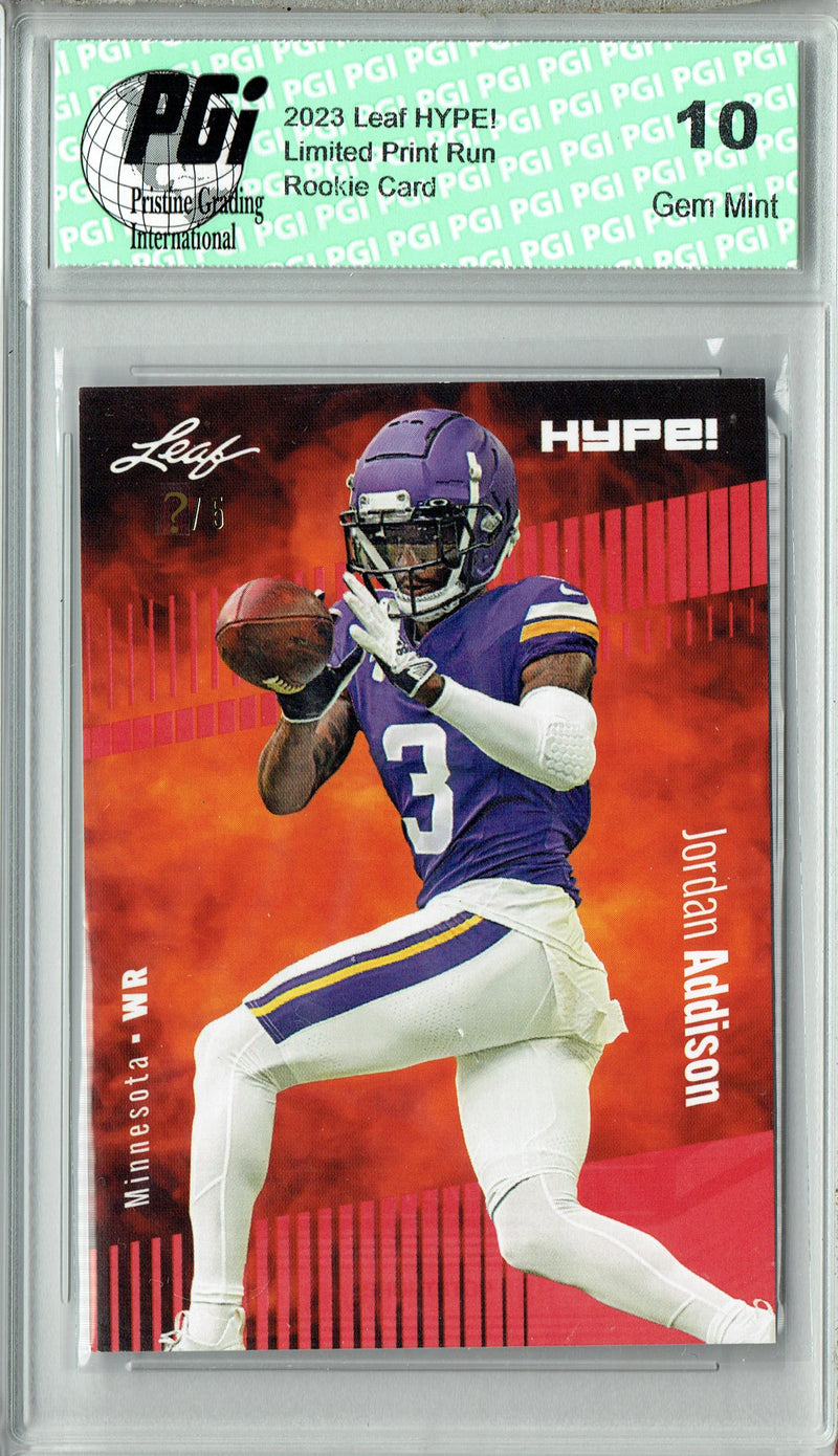 Jordan Addison 2023 Leaf HYPE! #127 Red SP, Just 5 Made Rookie Card PGI 10