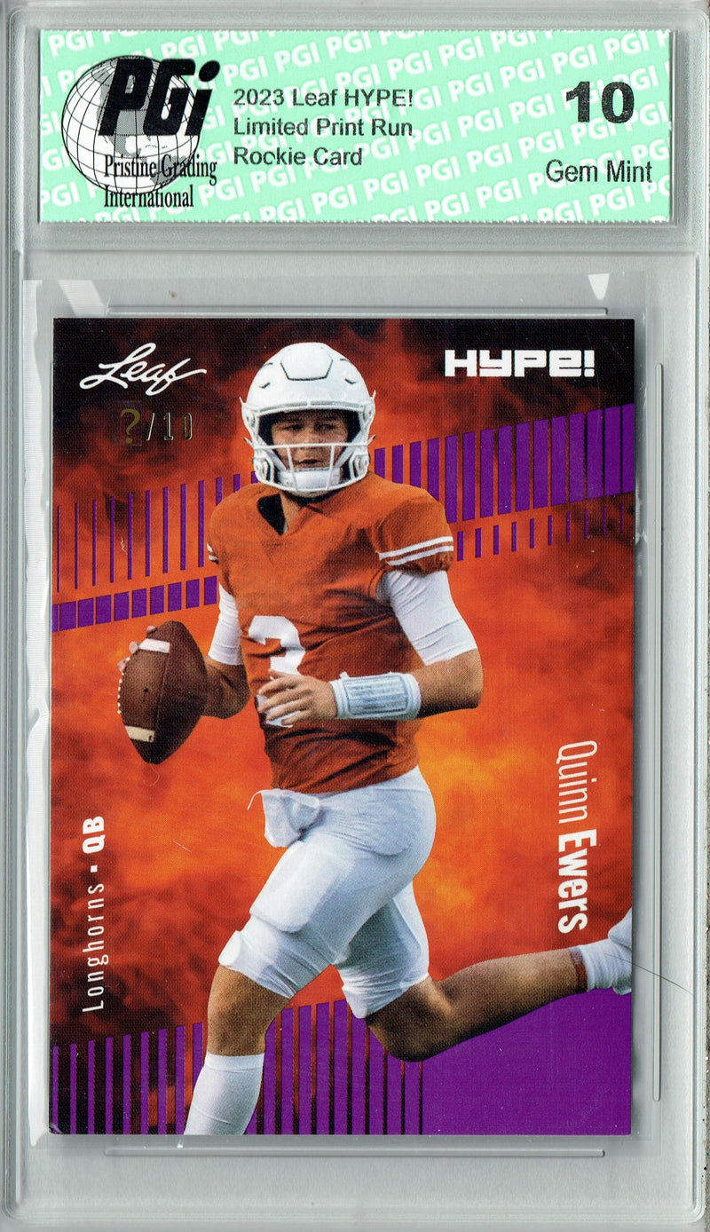 Quinn Ewers Rookie Card Texas PGI 10 Gem Mint Football Trading Card 2023 Leaf HYPE! #133 Purple SP Just 10 Made