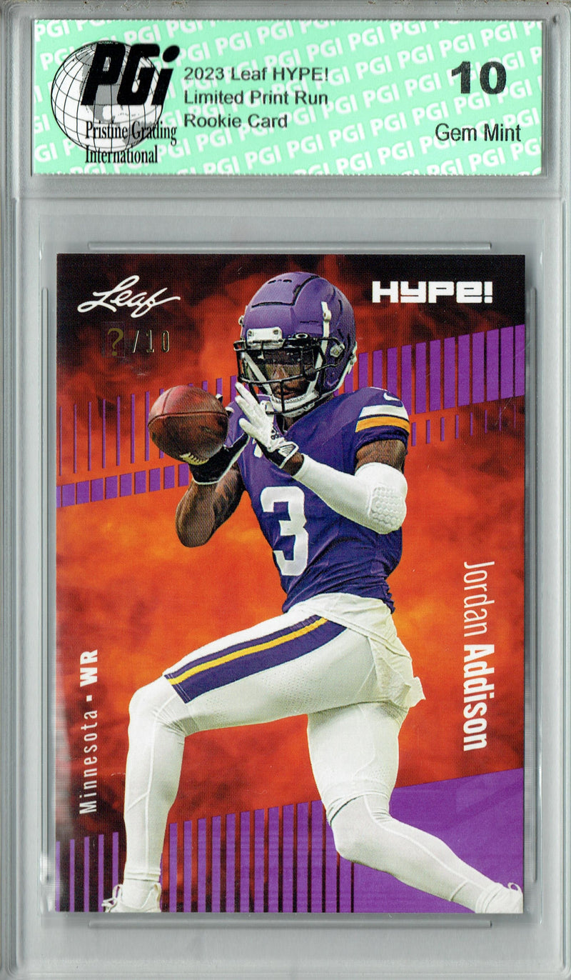 Jordan Addison Rookie Card Minnesota PGI 10 Gem Mint Football Trading Card 2023 Leaf HYPE! #127 Purple SP Just 10 Made