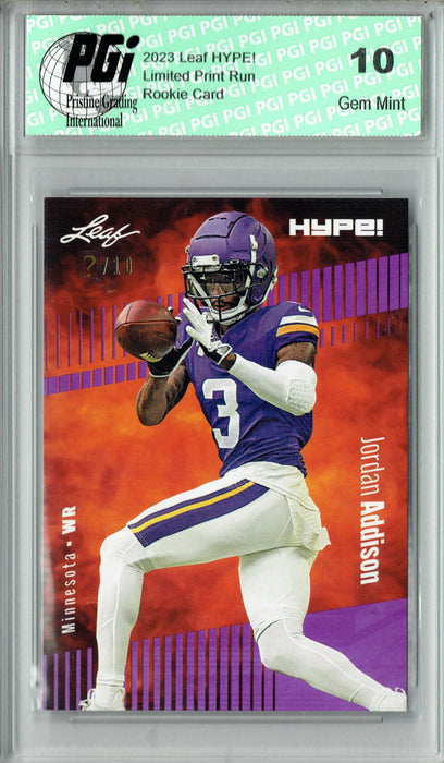 Jordan Addison 2023 Leaf HYPE! #127 Purple SP, Just 10 Made Rookie Card PGI 10