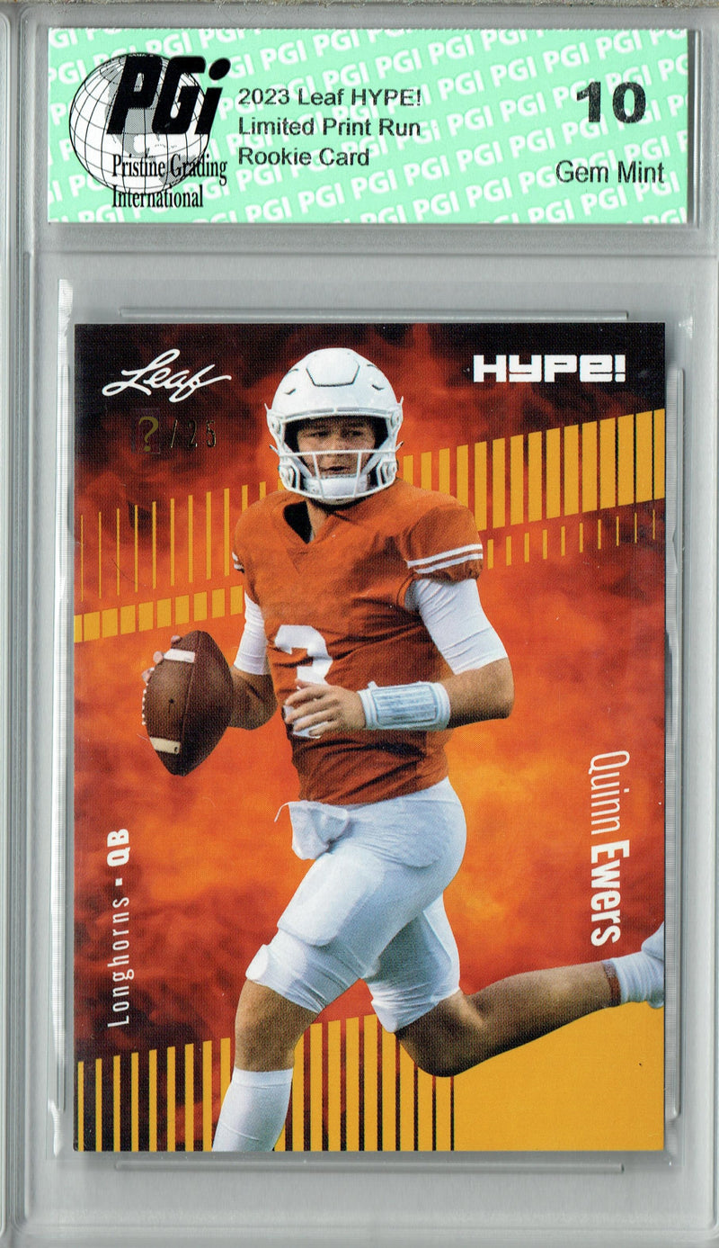 Quinn Ewers Rookie Card Texas PGI 10 Gem Mint Football Trading Card 2023 Leaf HYPE! #133 Gold SP Just 25 Made