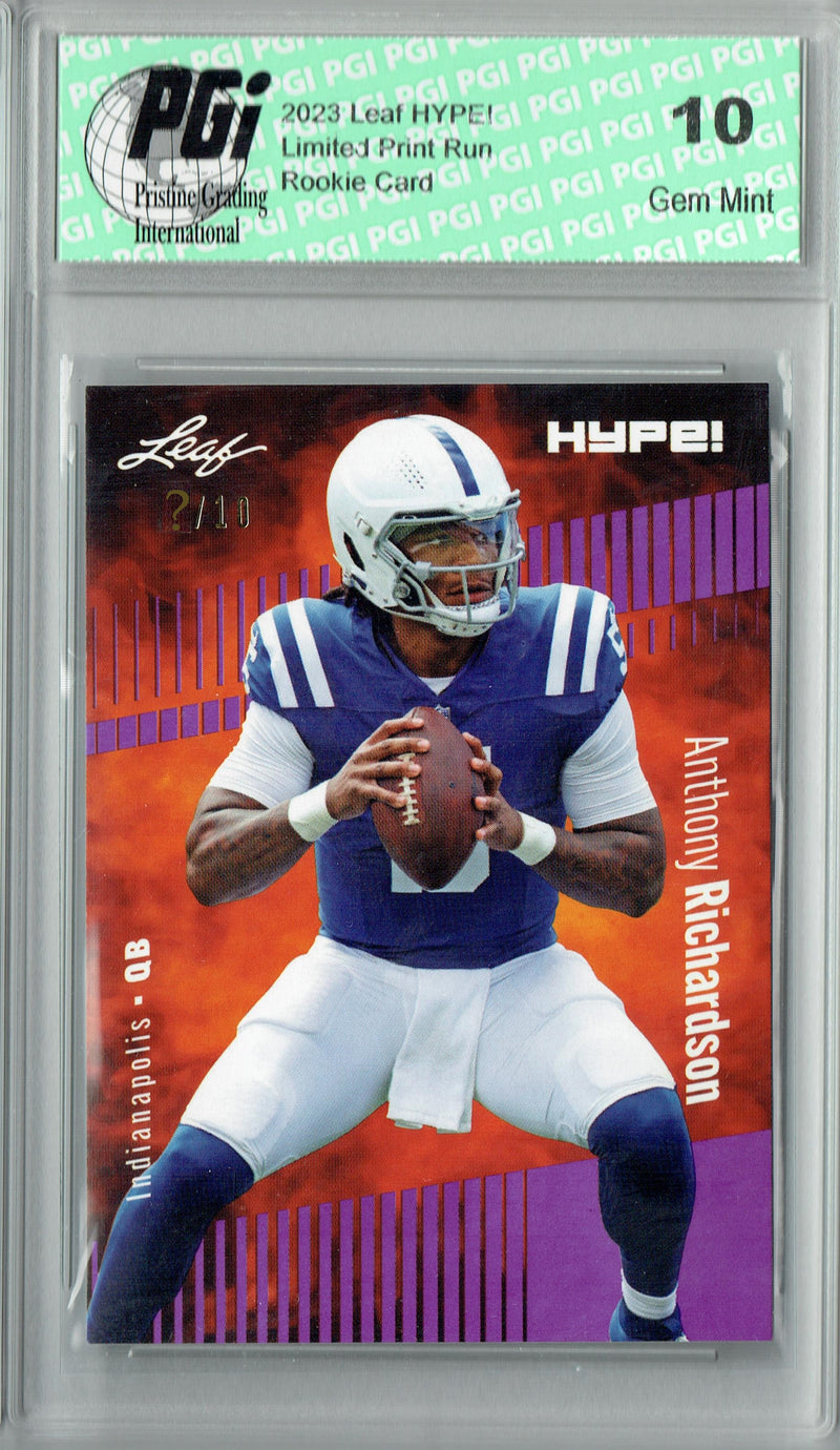 Anthony Richardson Rookie Card Indianapolis PGI 10 Gem Mint Football Trading Card 2023 Leaf HYPE! #100A Purple SP Just 10 Made