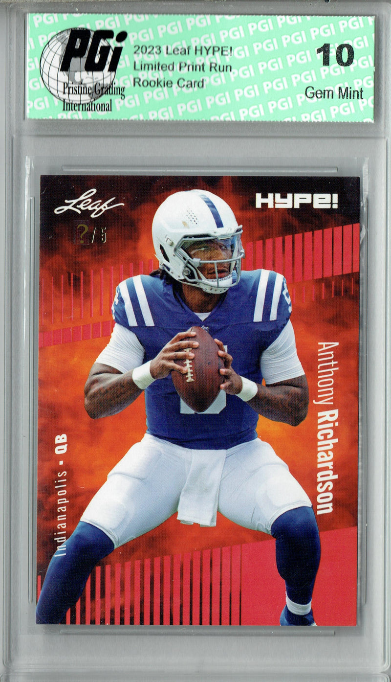 Anthony Richardson Rookie Card Indianapolis PGI 10 Gem Mint Football Trading Card 2023 Leaf HYPE! #100A Red SP Just 5 Made