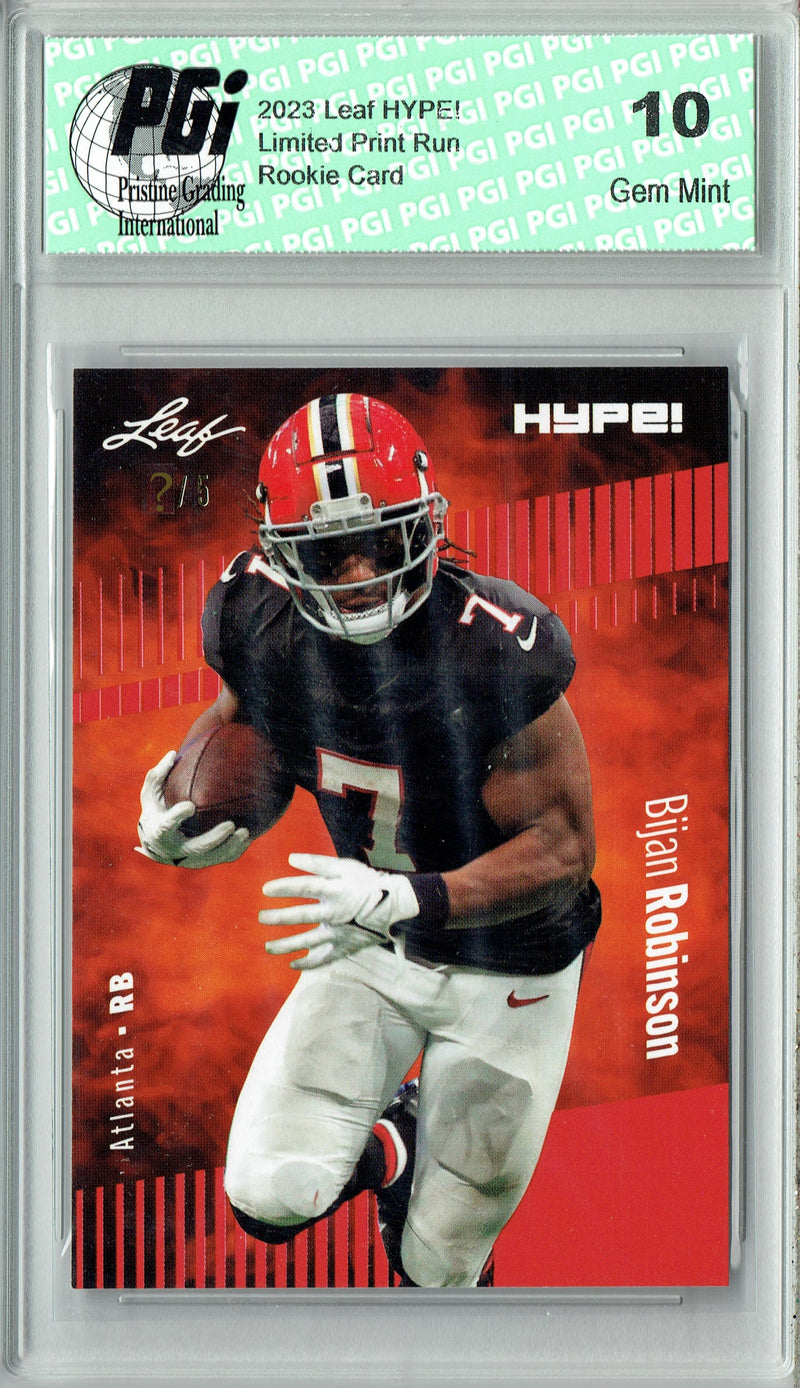 Bijan Robinson Rookie Card Atlanta PGI 10 Gem Mint Football Trading Card 2023 Leaf HYPE! #102A Red SP Just 5 Made